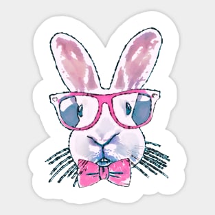 Rabbit bunny Red glasses Watercolor Sticker